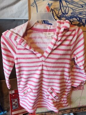 Sz 12-18 Months Cabana Life Pink & White Striped Hooded Terry Tunic Swim Coverup